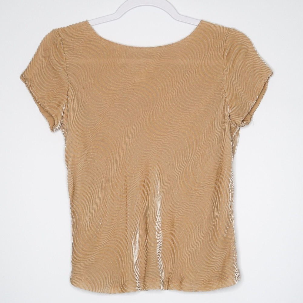 Talbots VTG Womens Burnout Velvet Top 4 Petites Silk Blend Shirt Beige Swirl 70s